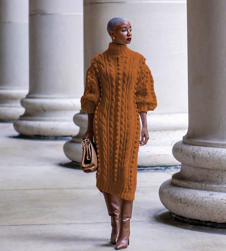 brown cable knit dress