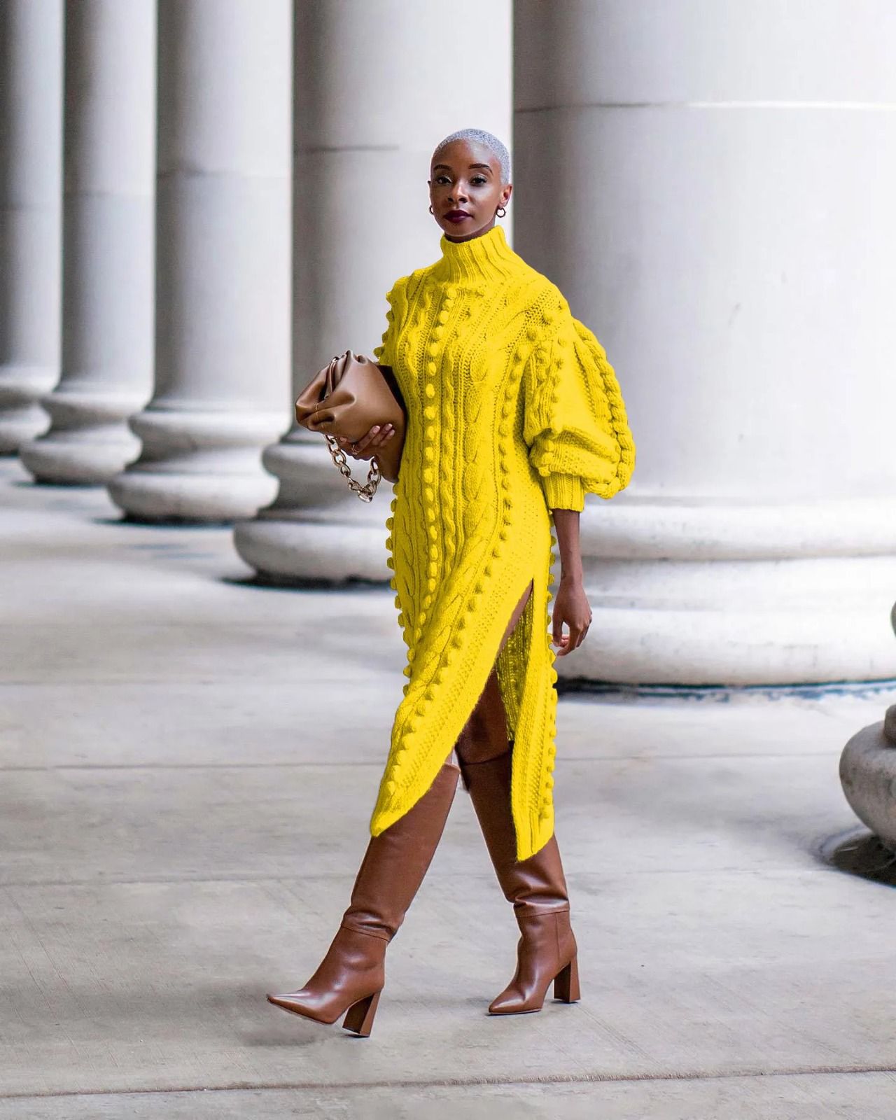 bright yellow knitted dress